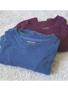Sonoma Men's Long Sleeve Cotton Tee Set of 2 Maroon & Dark Blue Medium